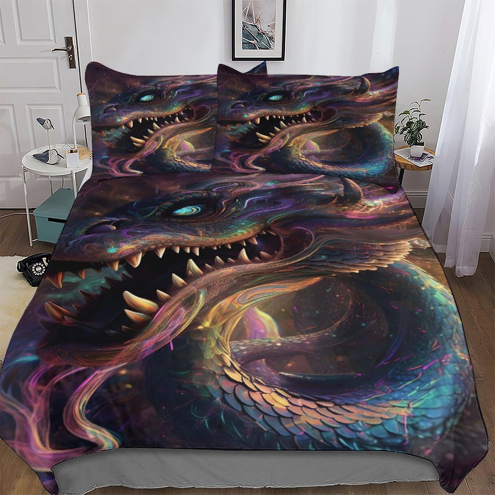 Parure de lit dragon microfibre grand confort avec housse de couette king size et taies assorties