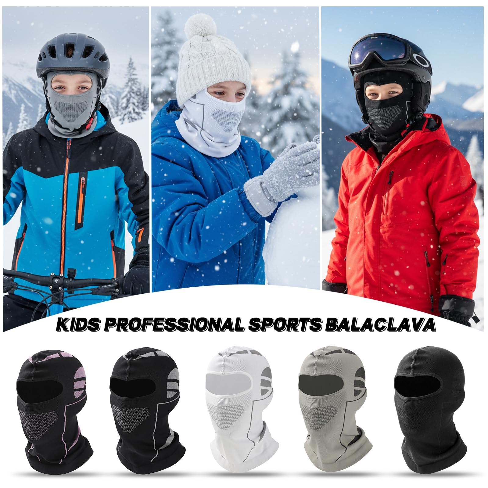 TAGVO Kominiarka dla dzieci, maska na całą twarz, profesjonalny sport, elastyczna, Brethable, lekka, anty-UV, jazda na rowerze, kominiarka, maska narciarska, czapka pod kask, ocieplacz na szyję, dla