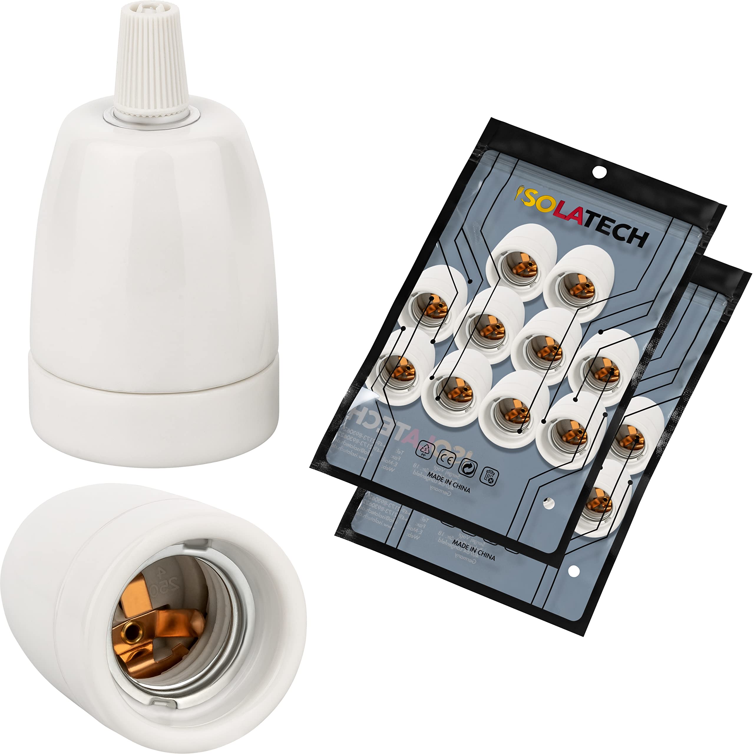ISOLATECH 20x Ceramiczna oprawka E27 z odciążeniem przewodu
