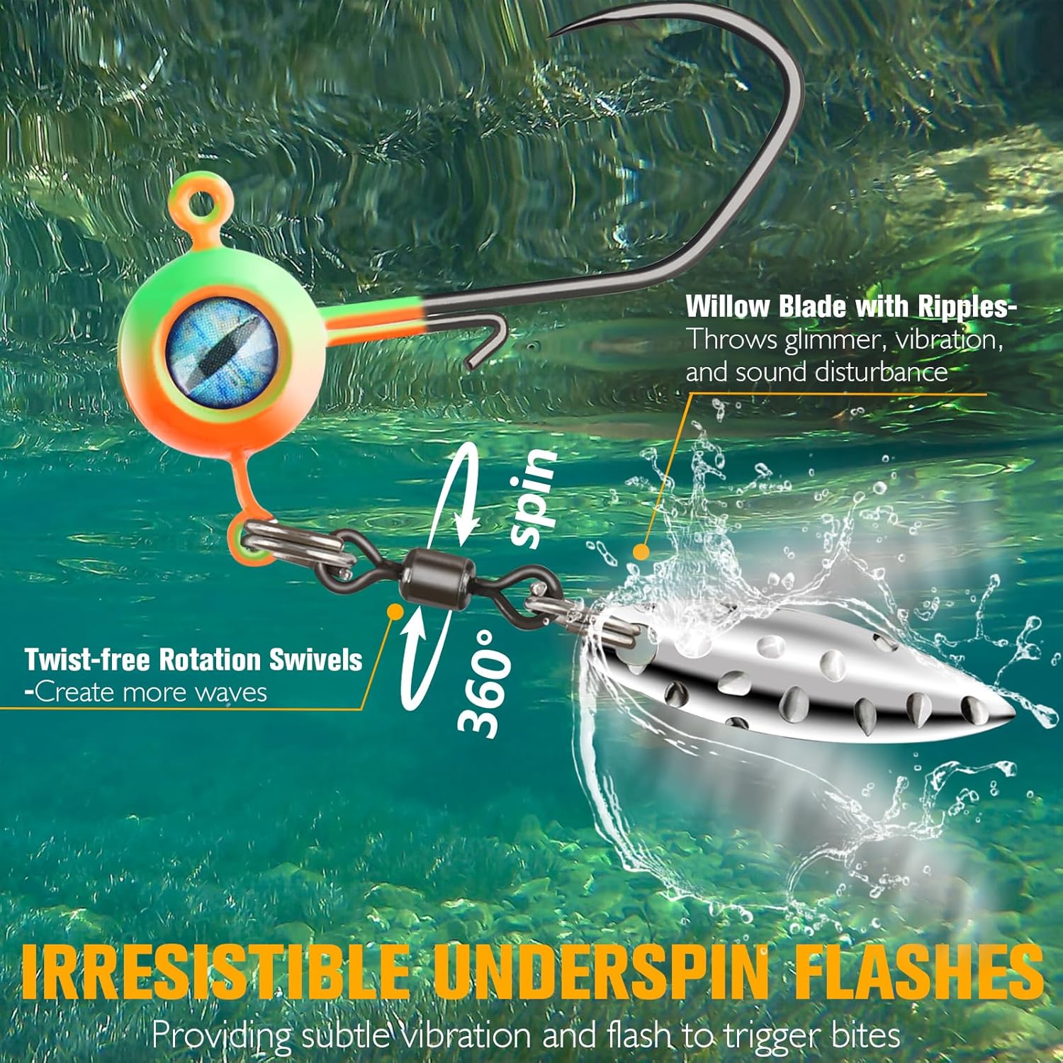 Dovesun Crappie Jig Heads, 40pcs Hand-Tied Hair Jigs 10 Colors Fishing Jigs 1/8oz 20pcs Underspin Jig Heads