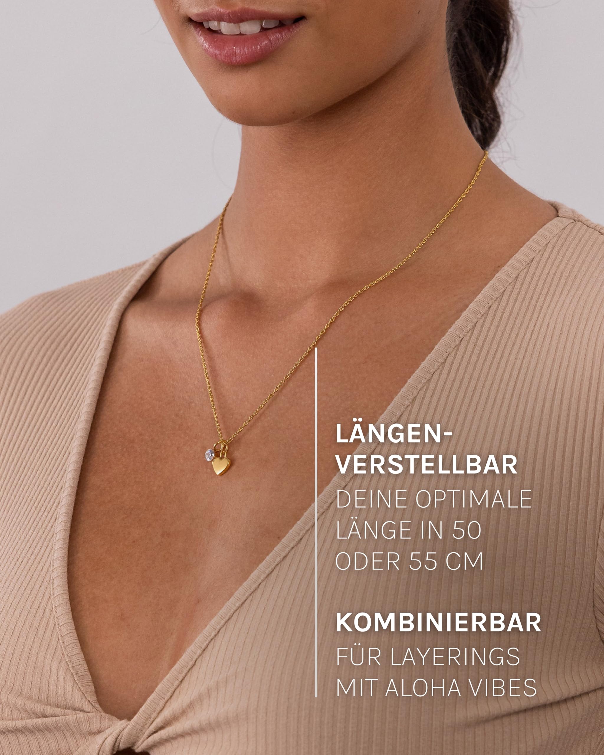 Purelei Schmuckset – Brave Halskette und Tiny Heart Armband aus Edelstahl (Gold) – Wasserfeste Kette 50–55 cm und verstellbares Armband 16–19 cm – 2-teilig