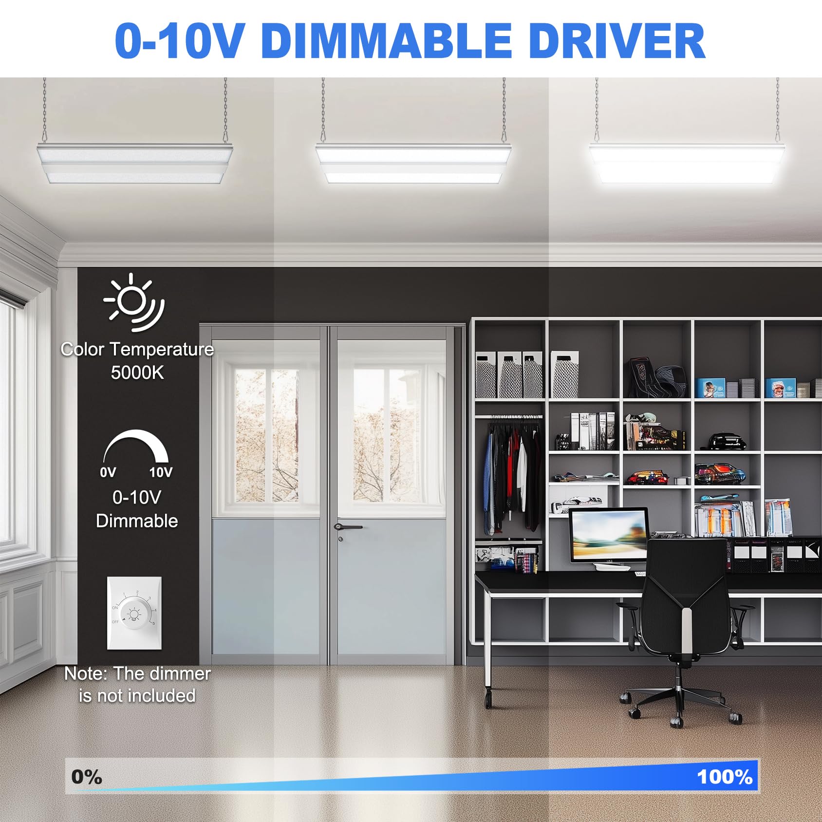 150W Linear High Bay Shop Light 22500LM UL DLC Listed 5000K LED High Bay Light 0-10V Dimmable 150LM — view 3