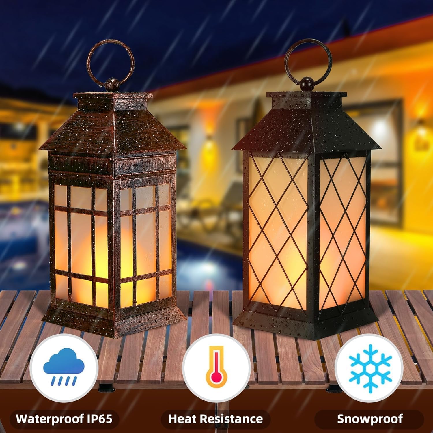 18" Solar Lanterns Outdoor Waterproof, Glass Solar Flickering Flame Lantern Large Hanging Solar Lantern Metal Decorative for Patio Garden Backyard Outside Tabletop Mothers Day Gifts Mom - Image 5