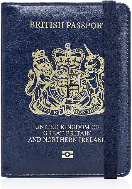 MOIRENTO UK Passport Cover Holders Protector Navy Blue British Wallet Brexit Navy Blue-Band