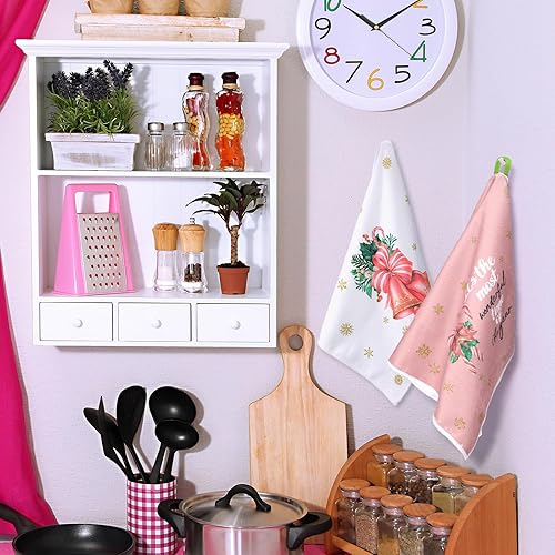 Miniatura 6 de Preboun 6 paños de cocina de Navidad, diseño de reno, diseño de Papá Noel, toallas de mano de Navidad, color rosa, para decoración de cocina y baño