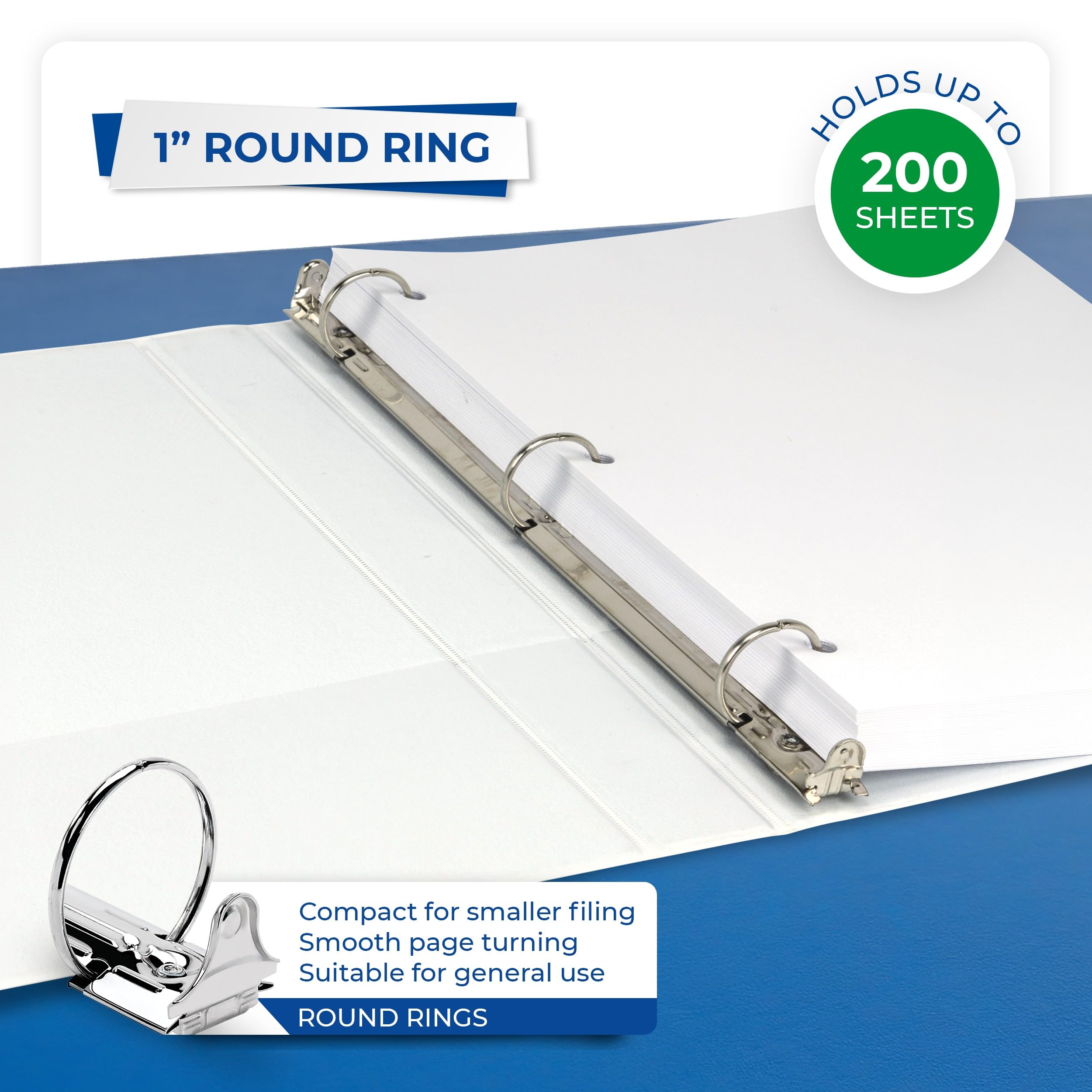 Samsill Economy MP248537 3-Ringbuch, hergestellt in den USA, runder Ringbuch, anpassbarer transparenter Sichtdeckel, weiß, 24 Stück