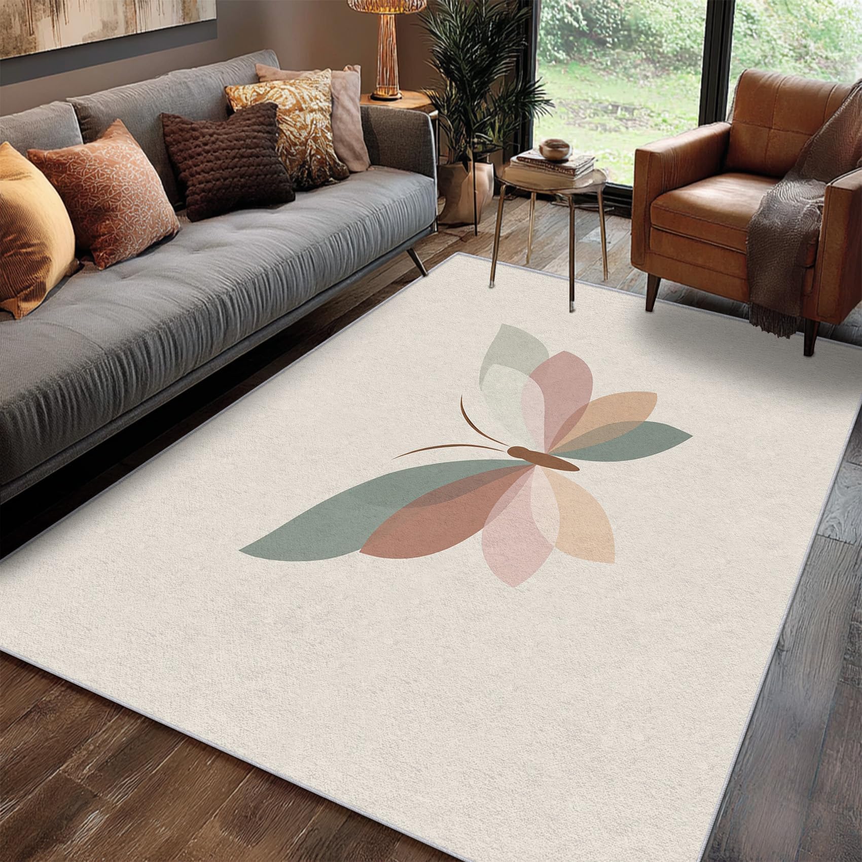 Tapis papillon moderne abstrait haut de gamme, grand format doux pour intérieur