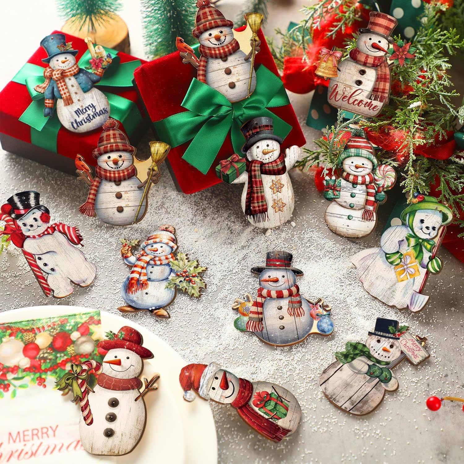 Decorazioni Per Porta In Legno Festive Pupazzo Di Neve E Babbo Natale