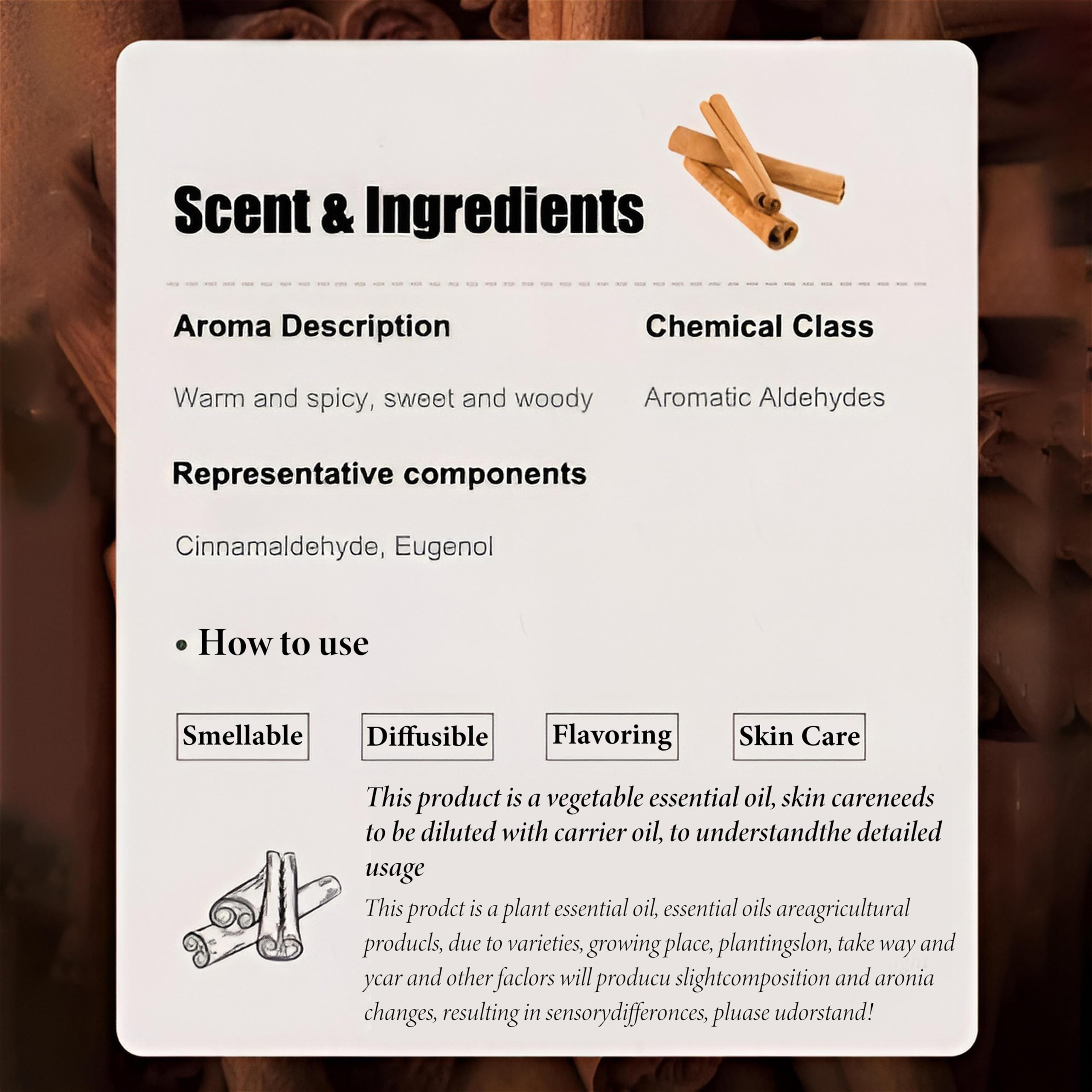 Aceite Esencial de Canela 100% Puro, Aceite de Canela orgánico de Grado terapéutico para aromaterapia, Cuidado de la Piel y el Cabello, difusor, masajes, fabricación de Velas y jabón(500ml)