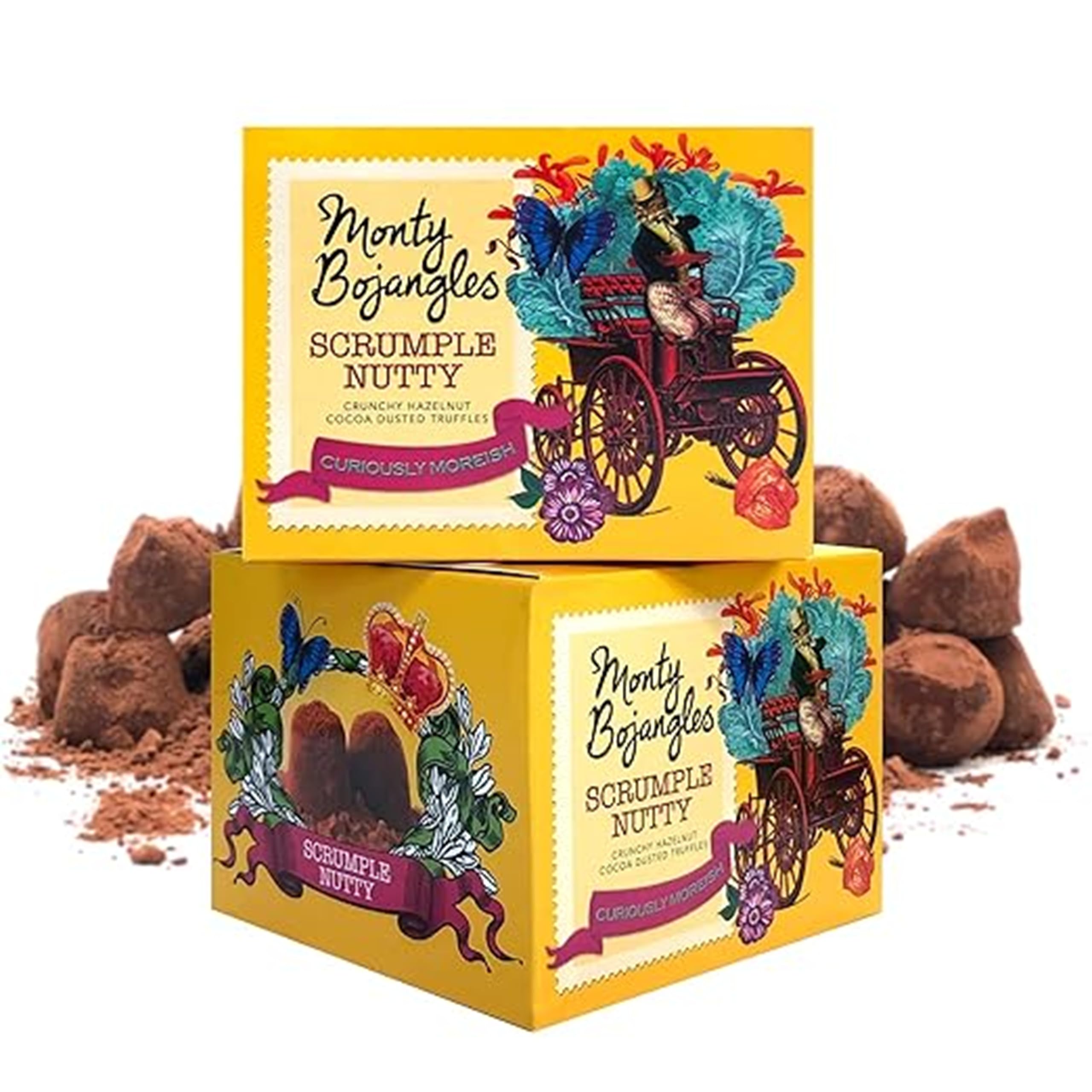 Monty Bojangles Scrumple Nutty Kakaobestäubte Trüffel Pralinen, 2 x 150 g, Schokolade Geschenkset, Knusprige Schokoladentrüffel mit Haselnussgeschmack, Preisgekröntes Luxus Pralinen Geschenk