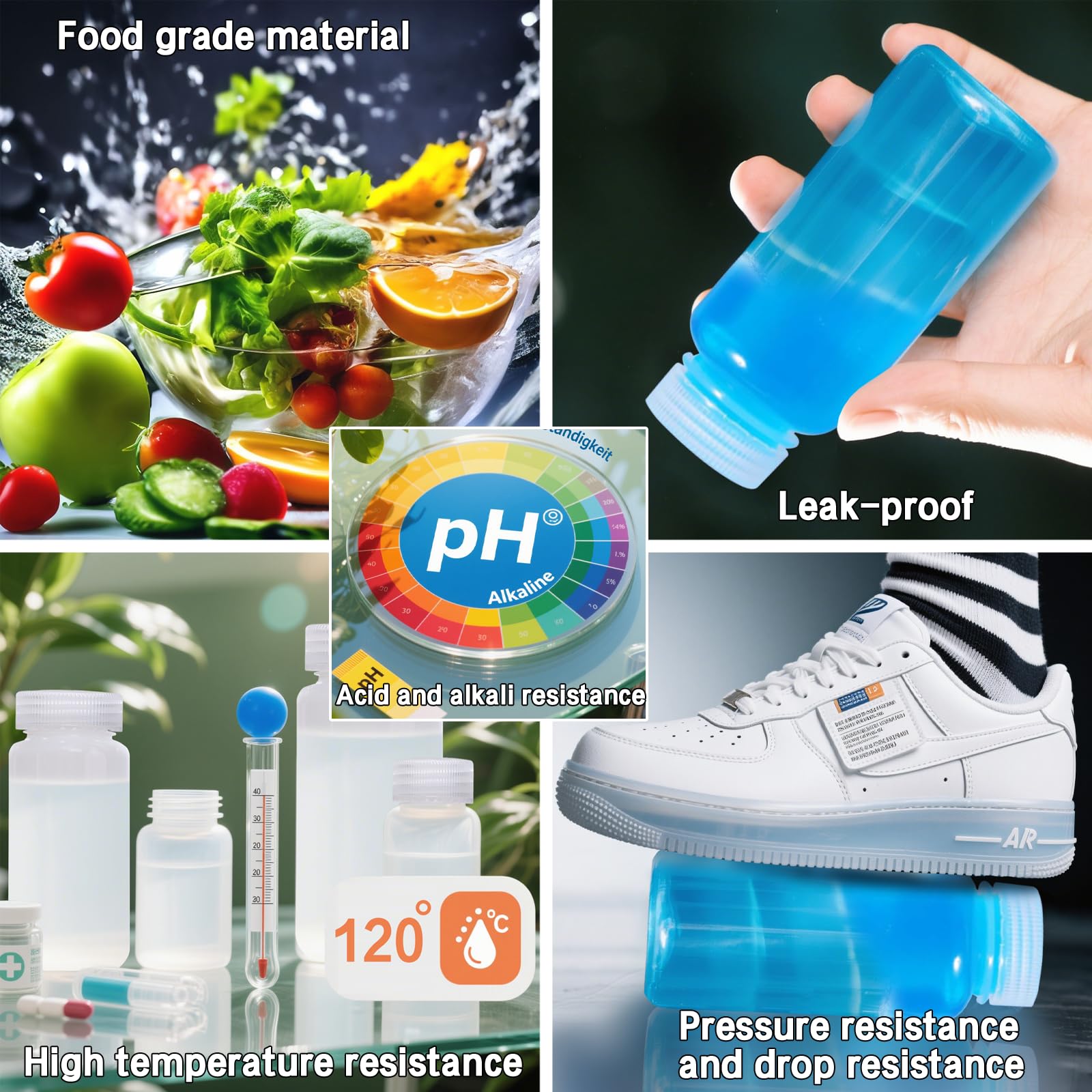 DKBT 6 sztuk butelek z szeroką szyjką z tworzywa sztucznego, 30 ml, puste butelki laboratoryjne, szczelne, z polietylenu (HDPE), z szerokim otworem, do butelek na tabletki, butelki na próbki wody