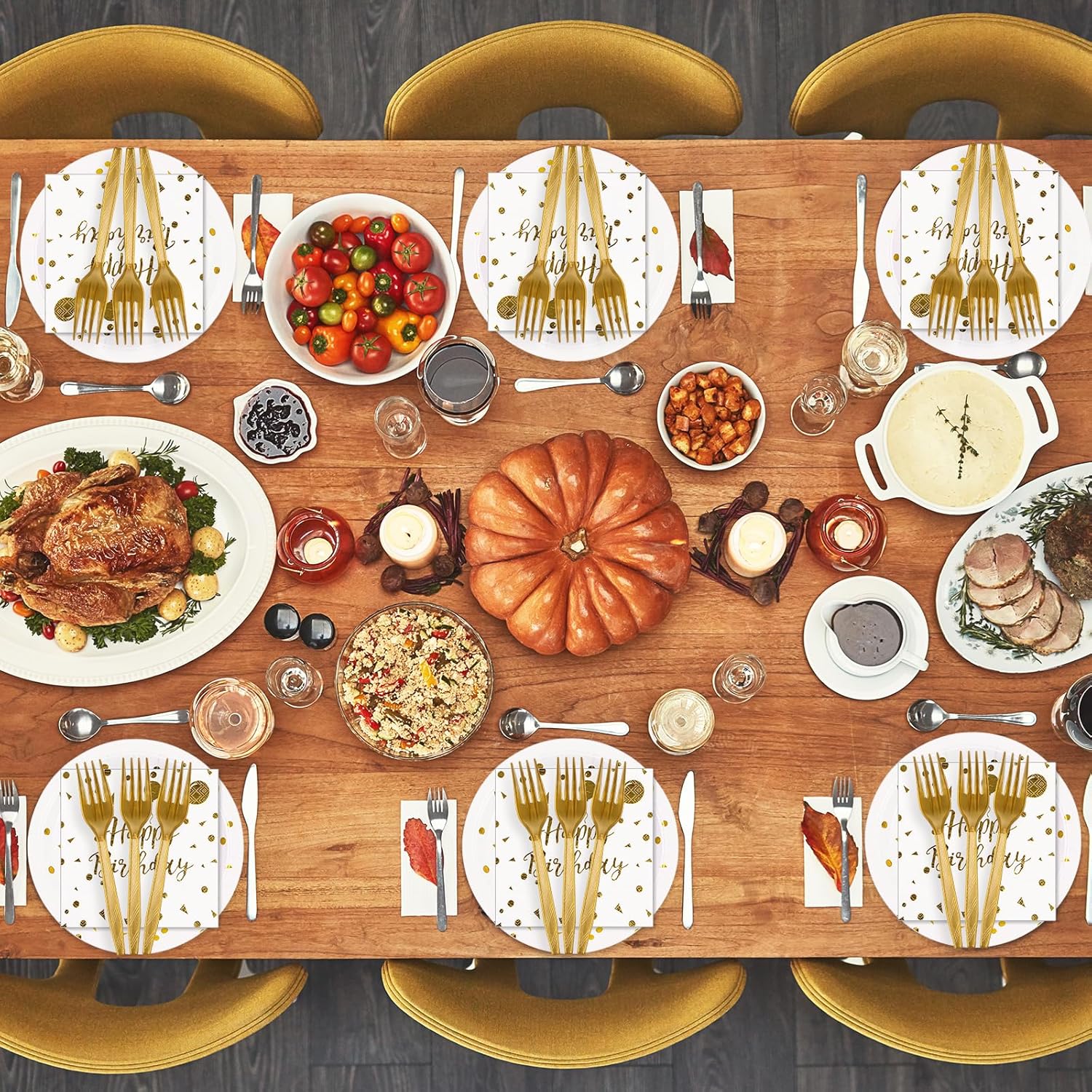 48PCS Happy Birthday Plates and Napkins Party Supplies, White and Gold Disposable Paper Plates and Napkins with Forks Tableware Set for Birthday Party Decorations 16 Guests - Image 7