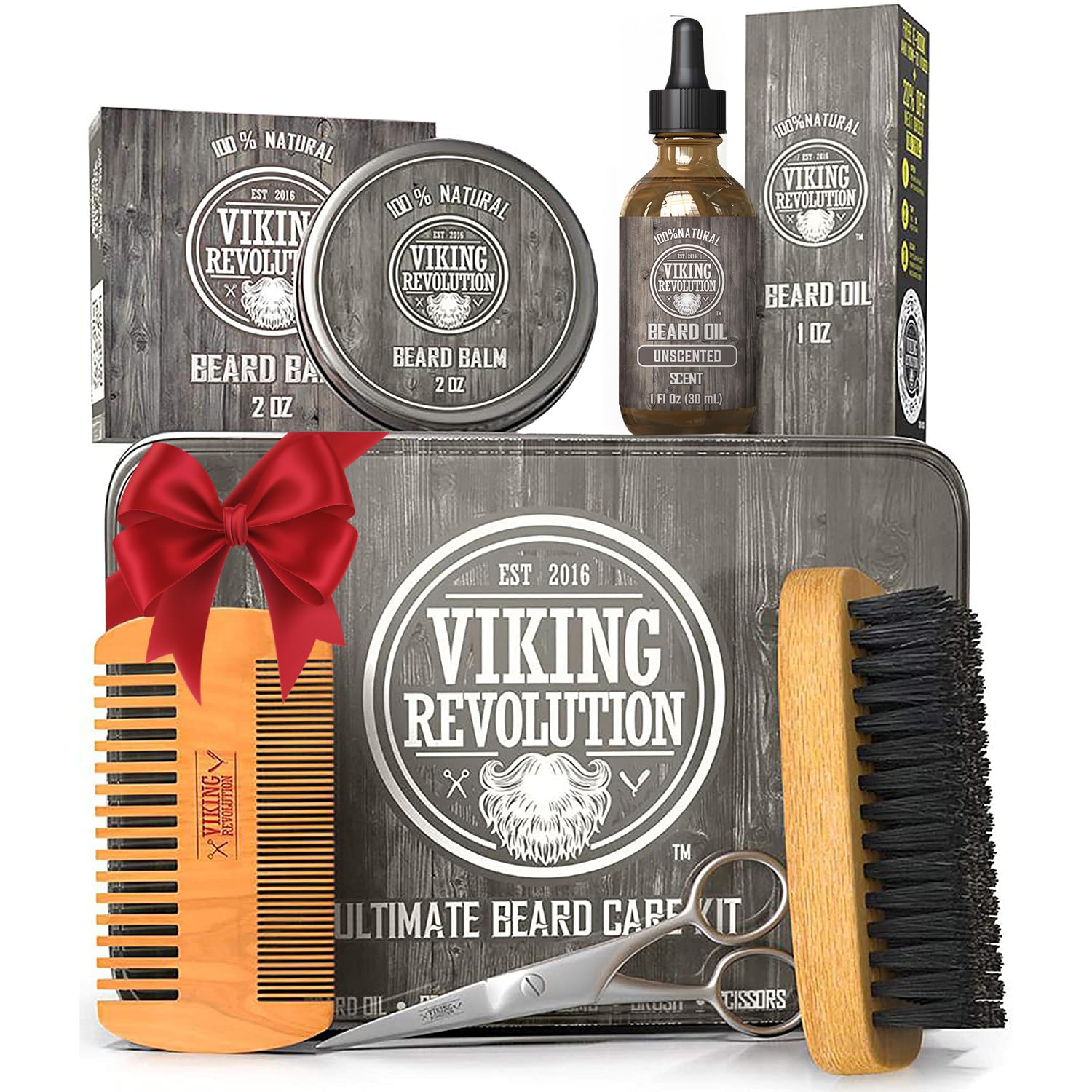 Viking Revolution Bartpflegeset für Männer - Ultimatives mit 100% Wildschweinborsten Bartbürste, Bartkamm aus Holz, Bart Balsam, Bartöl, Schnurrbart- & Bartschere - Geschenke Für Männer