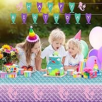 Vista 7 de Jectivs 1 mantel de decoración de fiesta de cumpleaños de sirena, funda de mesa de plástico desechable para princesa bajo el mar, suministros