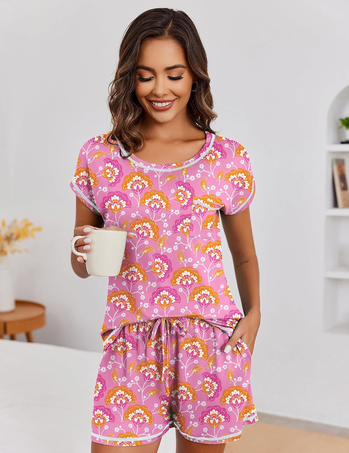 Ekouaer Womens Pajama Sets 2 Piece Pjs Short Sleeve Top and Shorts image 5