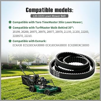 120-3335 Lawn Mower Synchronous Belt Replacement, Deck Timing Belt Compatible with Timemaster, Turfmaster, and Exmark X-Series