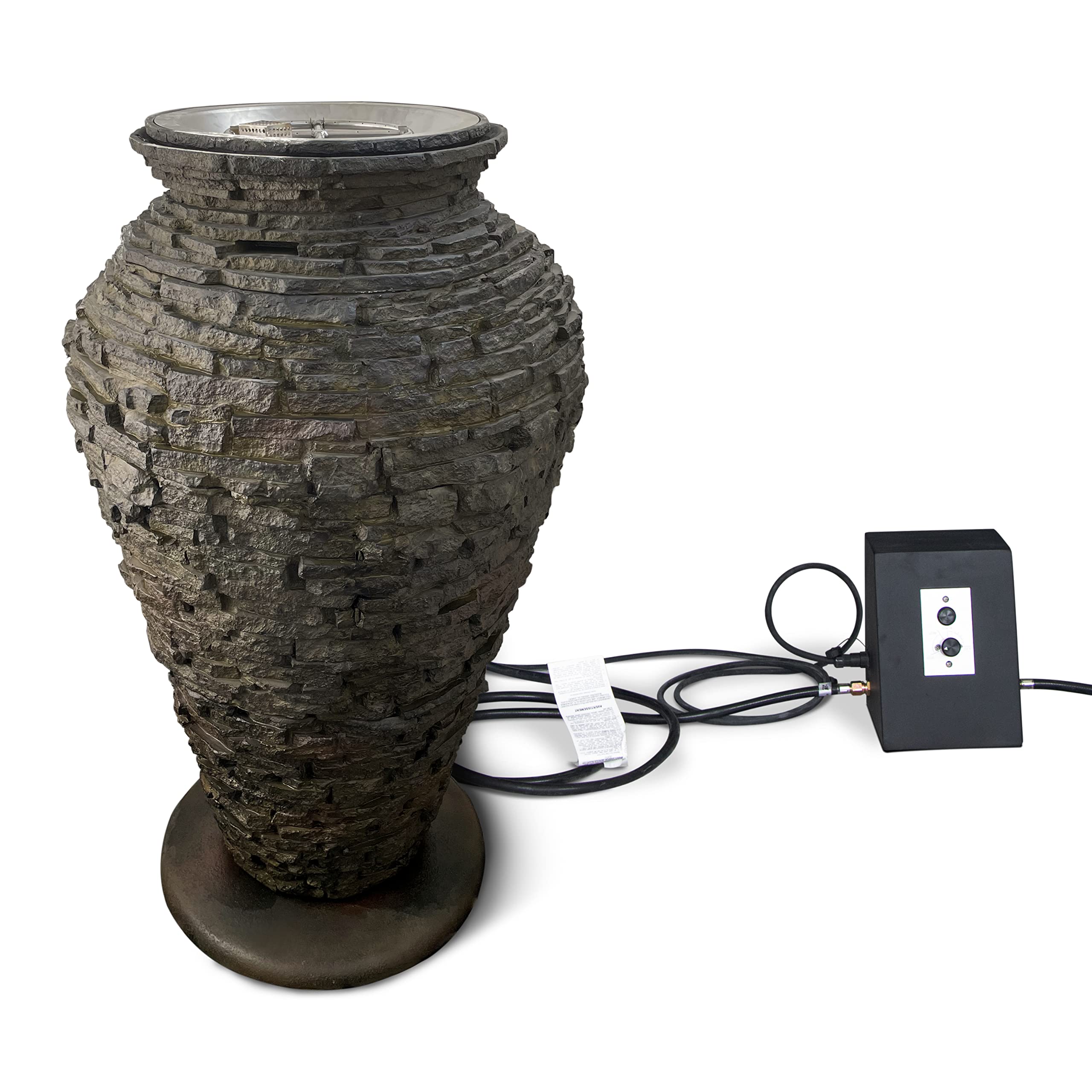 Aquascape Fire and Water Stacked Slate Urn Fountain – Large 55 inches Outdoor Fire & Water Feature, Durable Fiber-Resin, Auto-Ignite Flame Control, Easy Installation, 58114