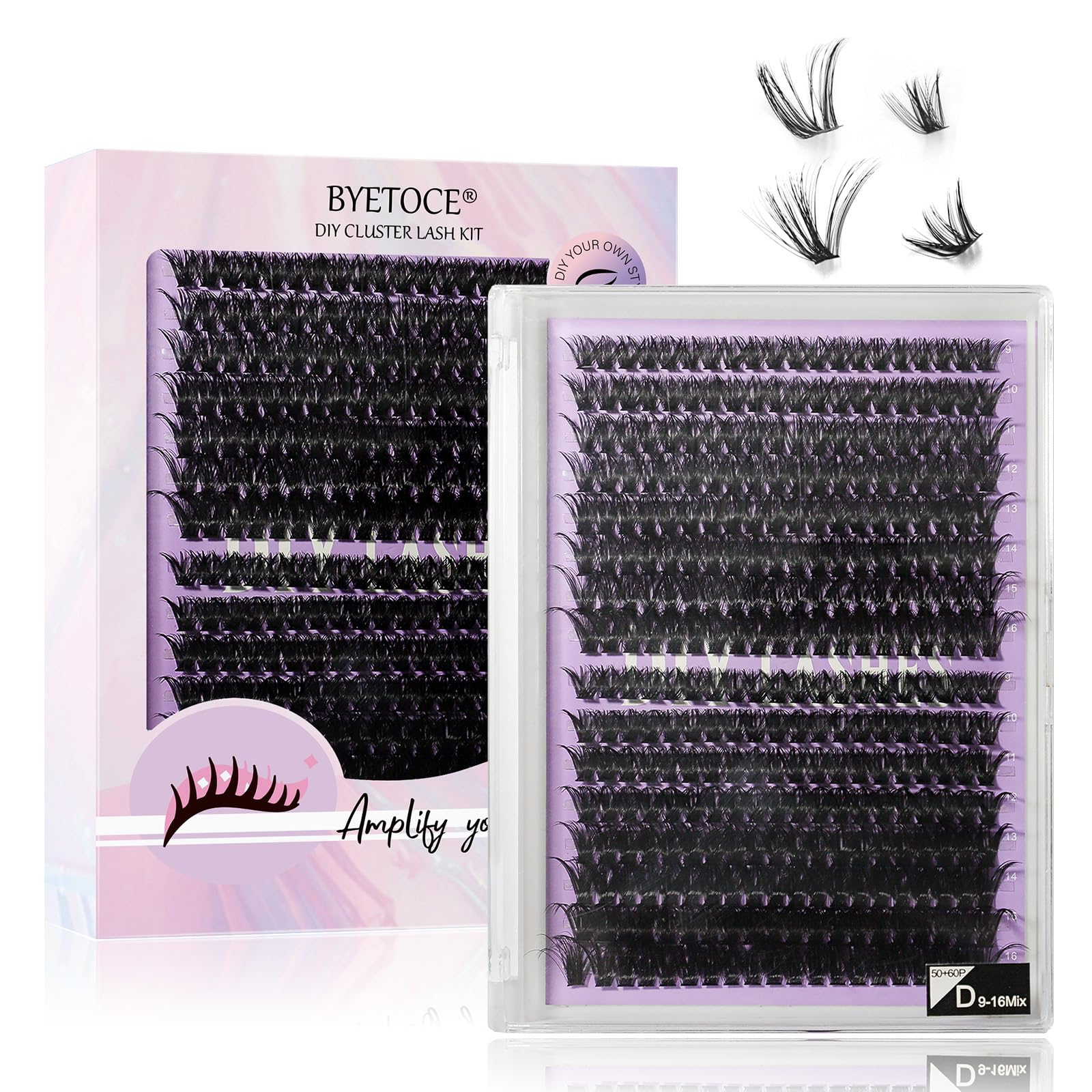 50D 60D Lashes Extension Clusters DIY Wispy Lash Clusters 320Pcs D Curl Manga Lashes Cluster 9-16MM 3D Fluffy