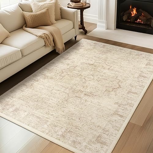 Miniatura 72 de Alfombras Redondas Beige de 4 pies, Alfombra Circular Pequeña Antideslizante Lavable de Pelo Bajo y Fina para Entrada, Cocina, Comedor, Alfombra