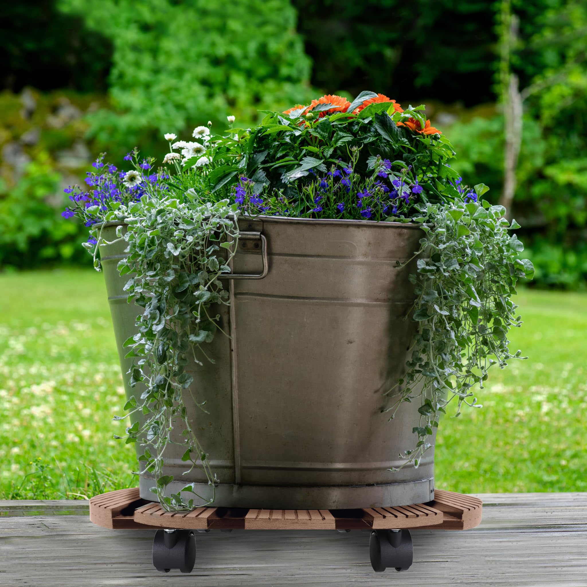 Lot de 2 roulettes pour plantes d'extérieur - Diamètre : 30 cm - Soucoupe avec roulettes pivotantes à 360 ° - Planche à roulettes jusqu'à 100 kg - Pour pied de parasol, poubelle, citerne de