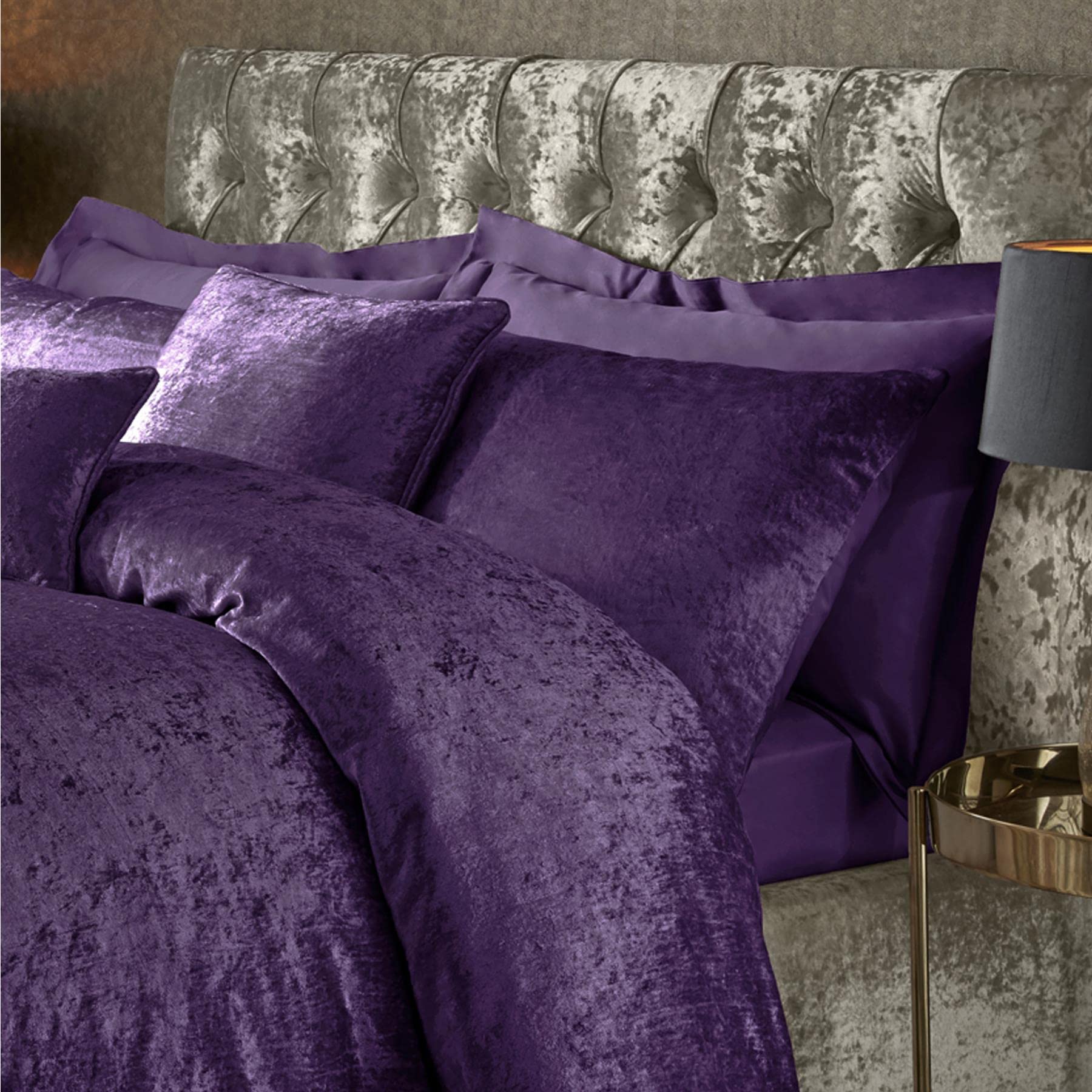 ED Luxury Crushed Velvet Duvet Quilt Cover Bedding Linen Set With Housewife Pillowcases Ultra Soft Duvet Cover Set [Double, Purple]