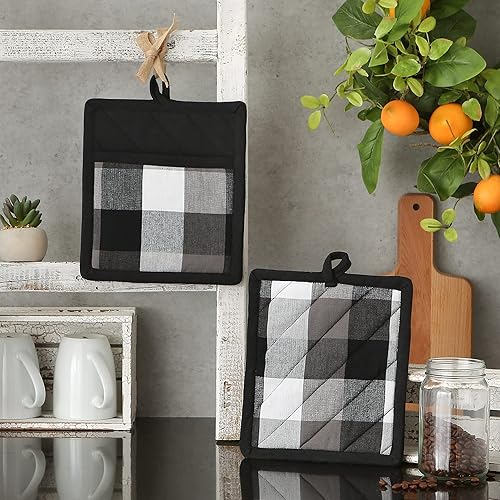 Miniatura 3 de DII Tri-Color Check Collection - Juego de agarraderas para cocina, color negro, 2 piezas