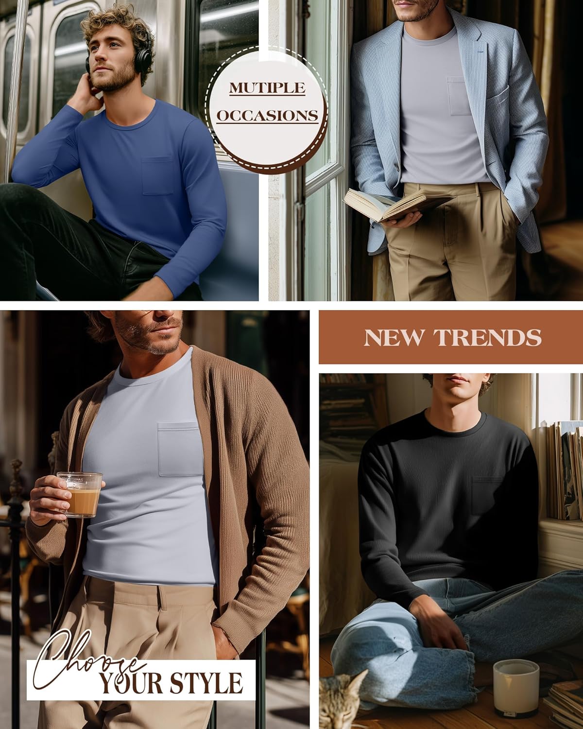 3 Pack Men's Big and Tall Long Sleeve Shirts, Crew Neck Slim Fit Pocket T Shirts Casual Basic Athletic Tops - Image 4