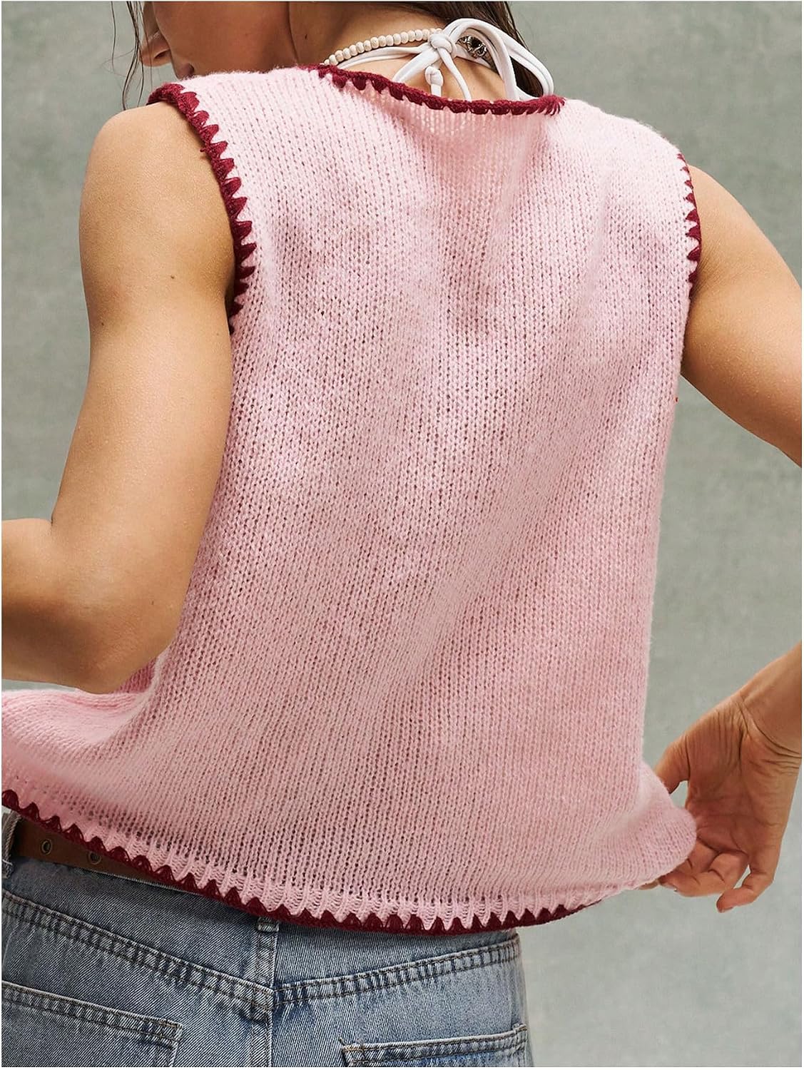 SHENHE Women's Boho Sweater Vest Floral Button Up Lightweight Knit Sleeveless Cardigan Vest