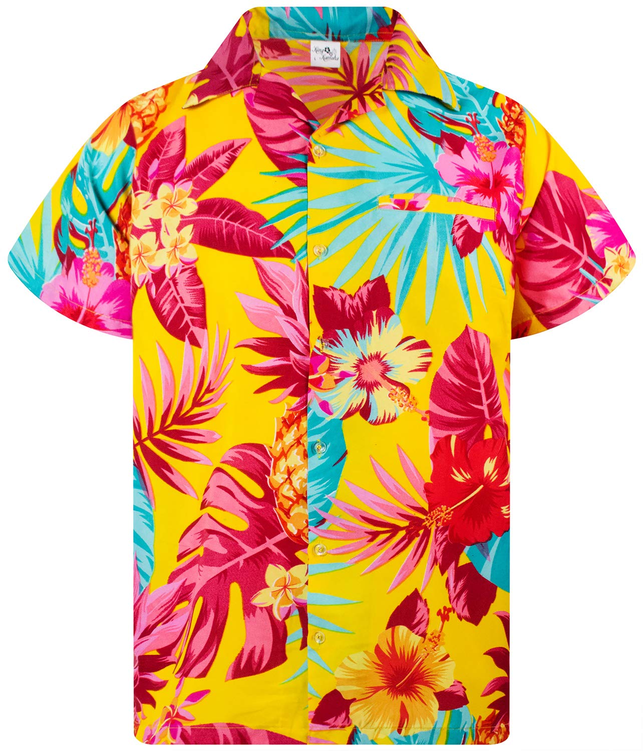 King Kameha Camisa Hawaiana enrrollada | Hombres | XS-6XL | Manga Corta | Bolsillo Frontal | Hawaiano-Imprimir | Ananas