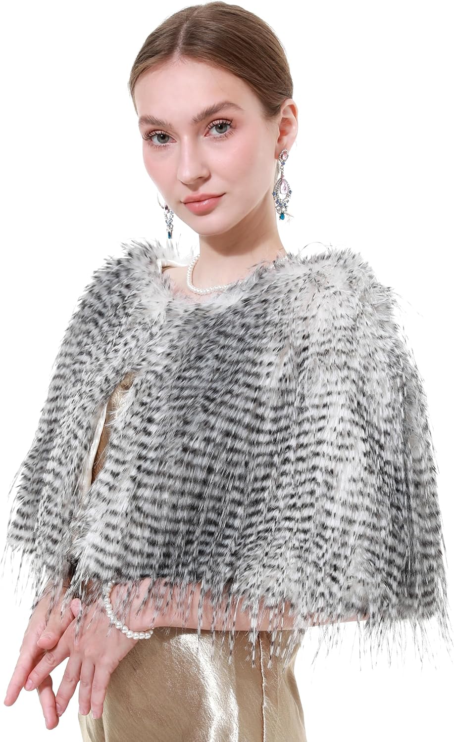 Women Winter Faux Fur Wraps Shawls Warm Cape for Party Wedding