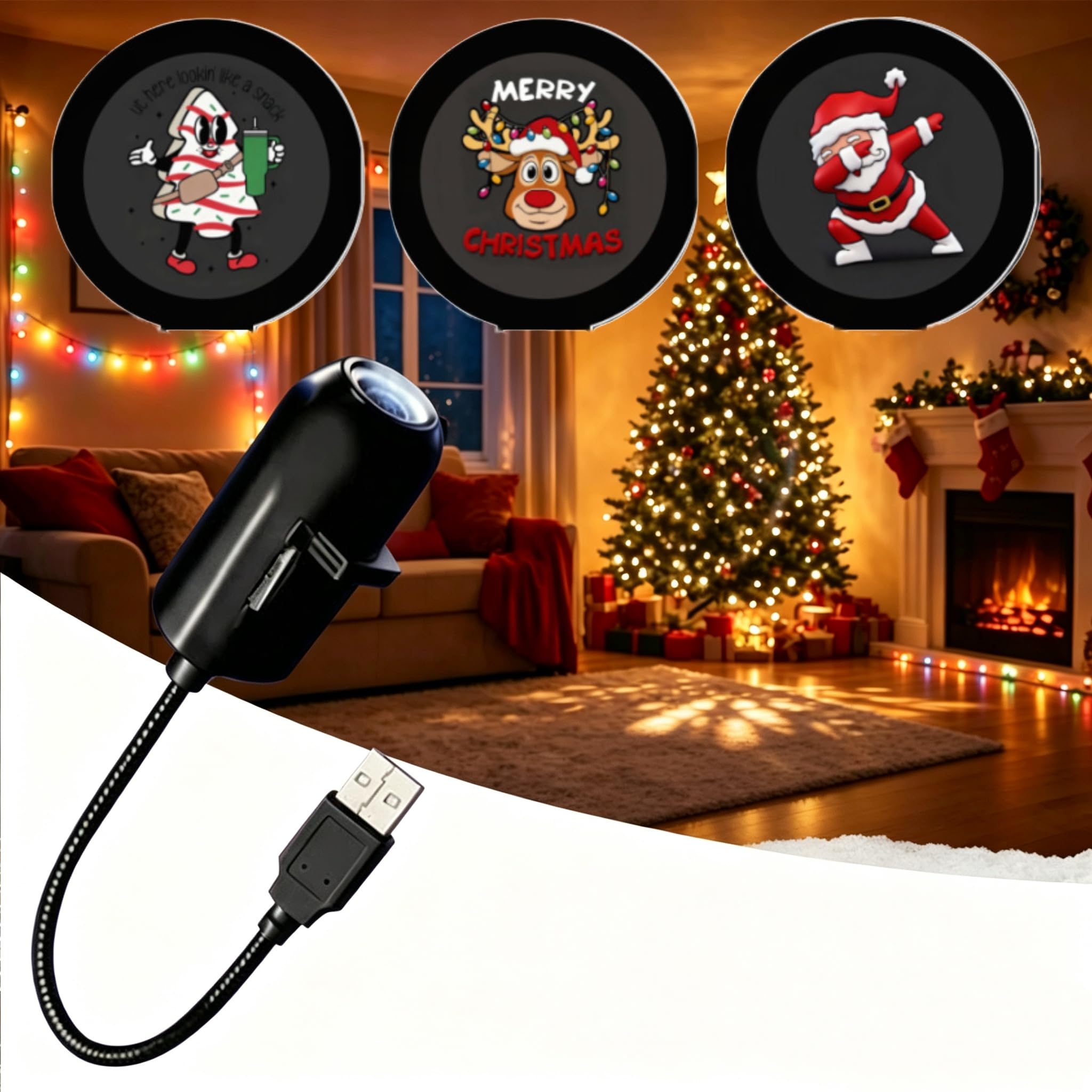 Christmas Projector, 5D Holographic Plug and Play Hd Christmas Projector