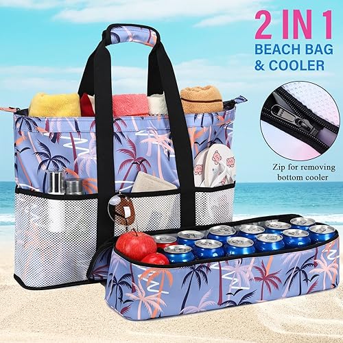 Miniatura 3 de Octsky Bolsas de playa con enfriador para mujer, impermeable, a prueba de arena, con cremallera, bolsa grande para piscina, 9 bolsillos