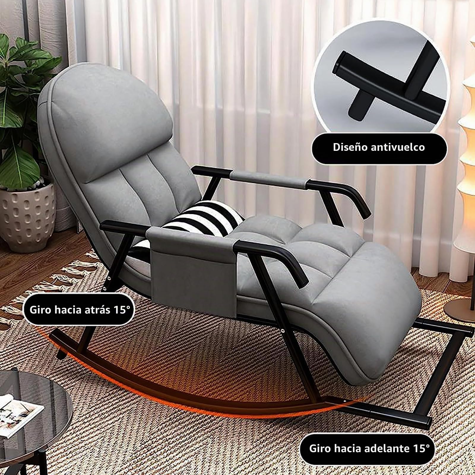 Mecedora XXL, sillón de salón para exteriores, extragrande, con acolchado, ajustable en 5 posiciones, para salón, dormitorio, balcón, jardín, hasta 150 kg (gris)