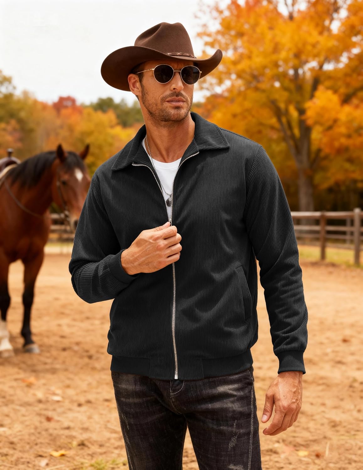 COOFANDY Men's Casual Corduroy Jacket Lightweight Zip Up Vintage Jacket Collared Bomber Jacket - Image 4