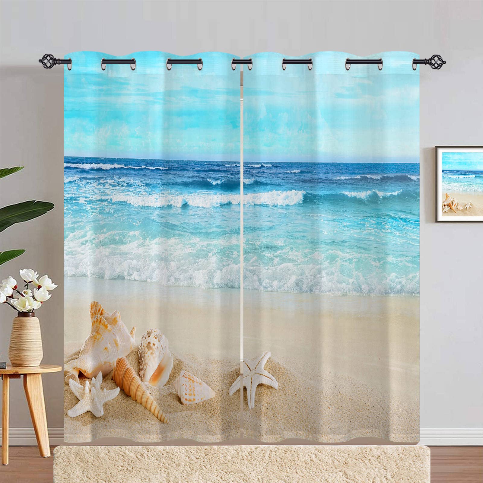 ANHOPE Seaside Beach Blackout Eyelet Curtains 2 Panels W 46" x L 72" — image 1