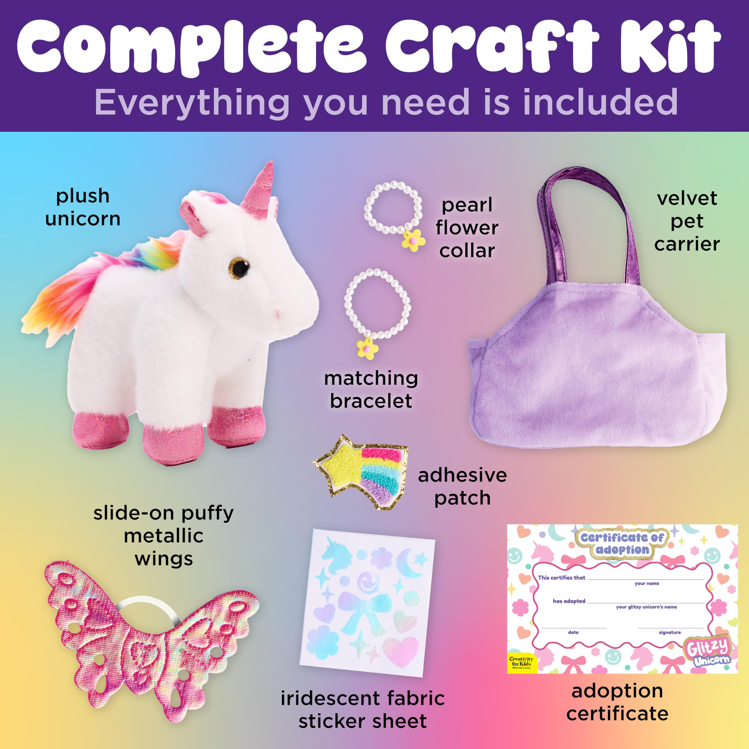 Creativity for Kids Glitziges Einhorn-Set, Adoptieren, Dekorieren und Dekorieren Ihres Plüschtiers, Kleinkind-Geldbörse und BFF-Schmuck, fördert fantasievolles Spielen und Feinmotorik (ab 4 Jahren)