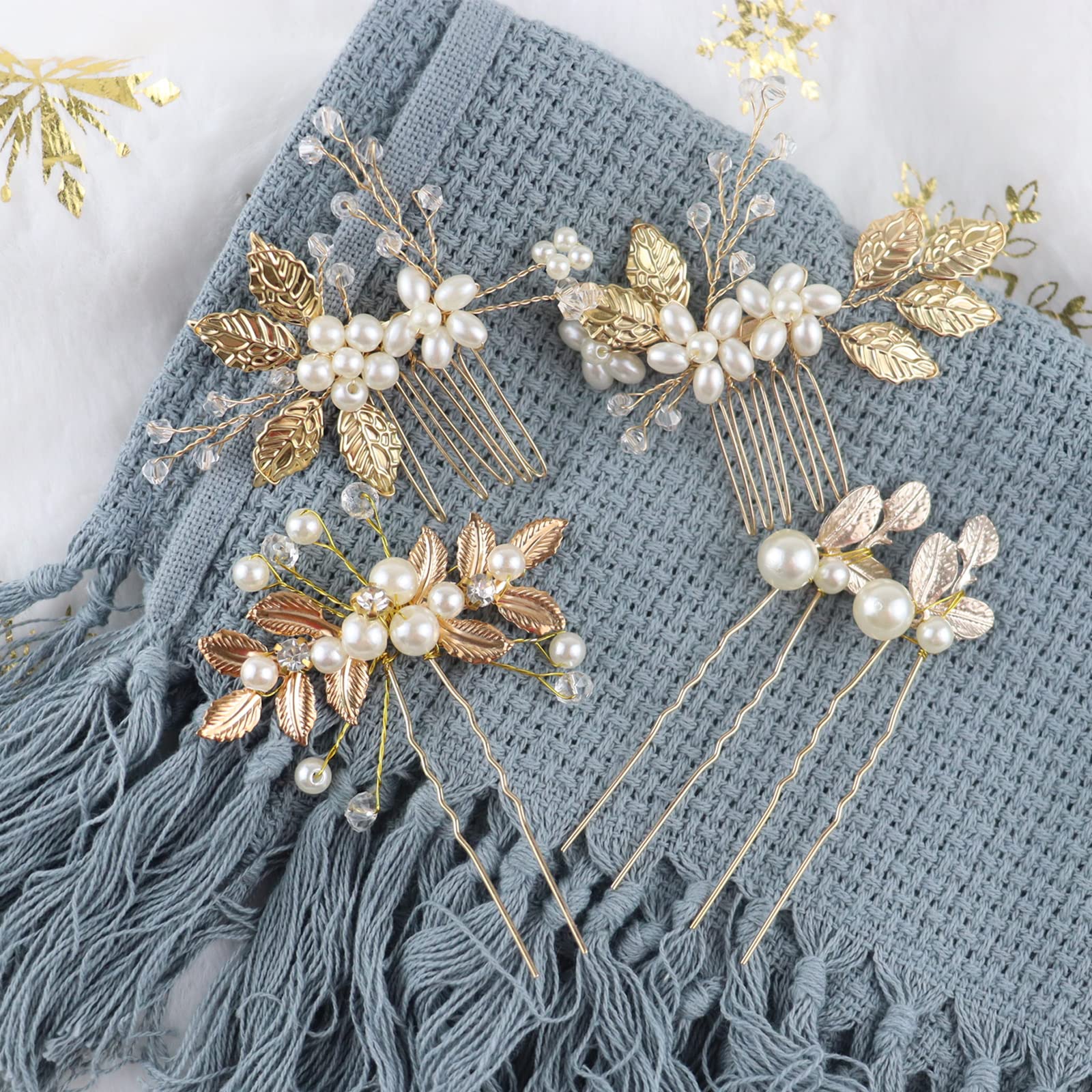 Perle Fiore Strass Pettine per Sposa, 5 Pezzi, Fermagli a Pettine da Sposa, Fermagli per Capelli da Cerimonia, Fermaglio Capelli Sposa con Pettine, per le Ragazze Sposa Damigella d'onore