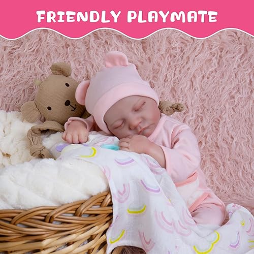 Miniatura 4 de EKOKIZ Muñecas de bebé Reborn realistas de 17 pulgadas, muñecas de bebé recién nacido de cuerpo completo suave de vinilo para dormir, muñecas de