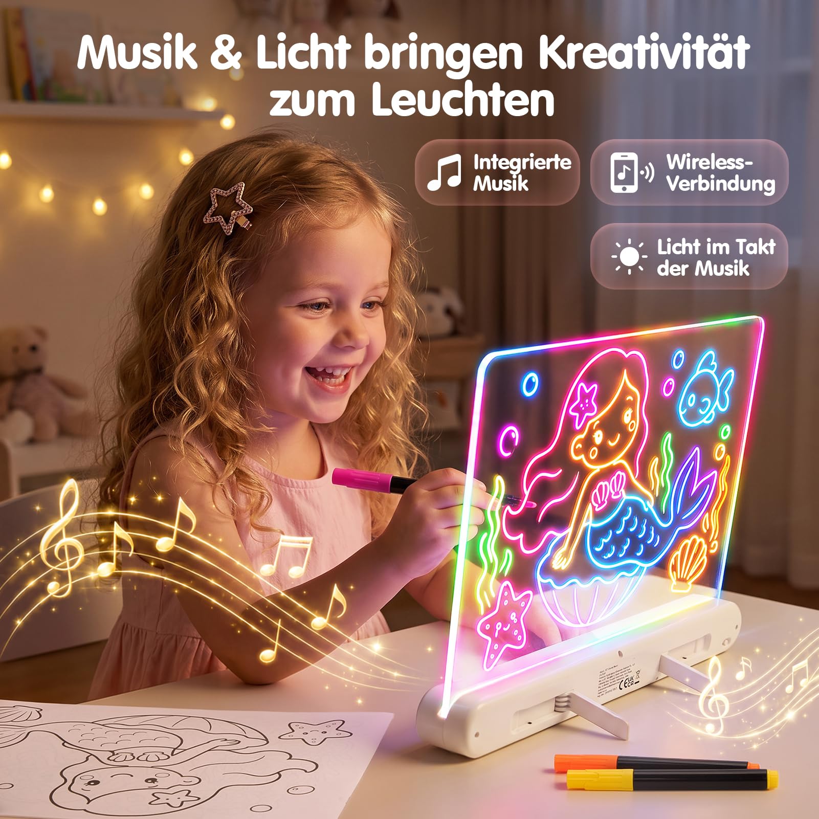 Hahaland LED Zeichenbrett Kinder 16 Zoll, Maltafel für Mädchen 3-12 Jahre