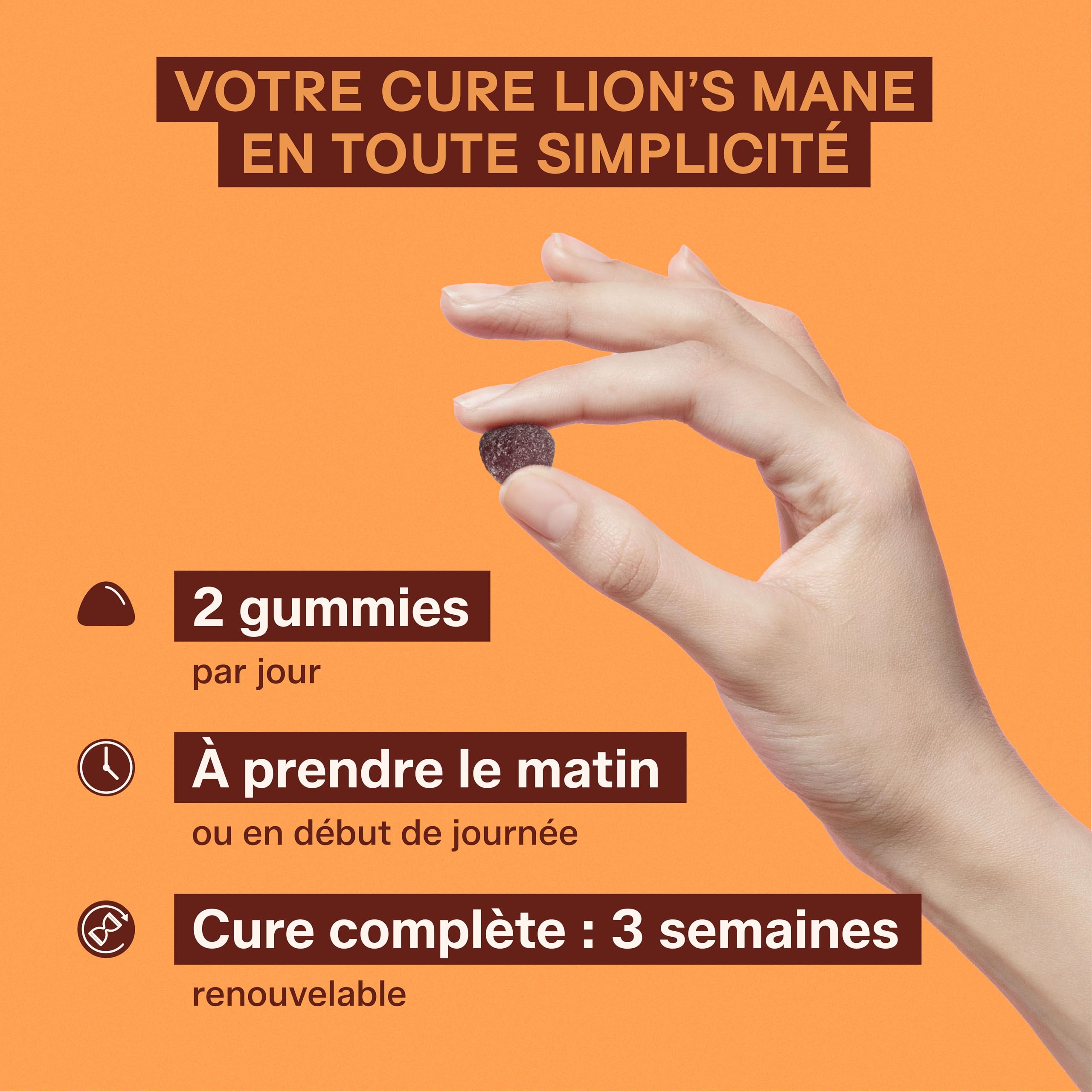 Mium Lab – Lions Mane (Crinière de Lion) – Gummies sans sucre – Extrait 18:1 hautement concentré d’Hericium erinaceus – Complément alimentaire à base de champignon adaptogène – Fabriqué en France