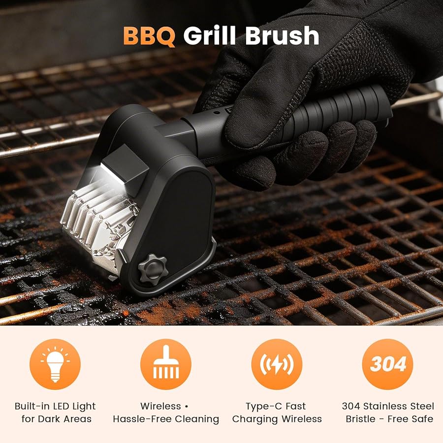 JVGTH Electric Grill Brush BBQ Grill Cleaning Brush 450 RPM Stainless Steel Removable Head Type-C Rechargeable with LED Light Grill Cleaner Brush - image 5