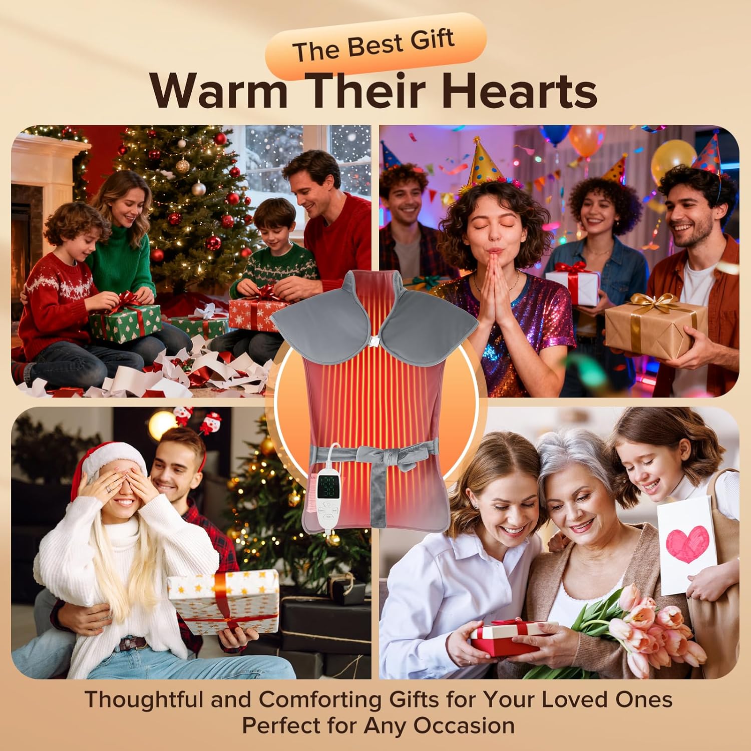 Electric Weighted Heating Pad for Neck Back Shoulder Pain Relief, Birthday Gifts for Women Men Mom Dad Elderly, 25"x37" Large Full Body Heating Pad for Menstrual Cramps - 5 Heat Levels/Auto Shut-Off Gray