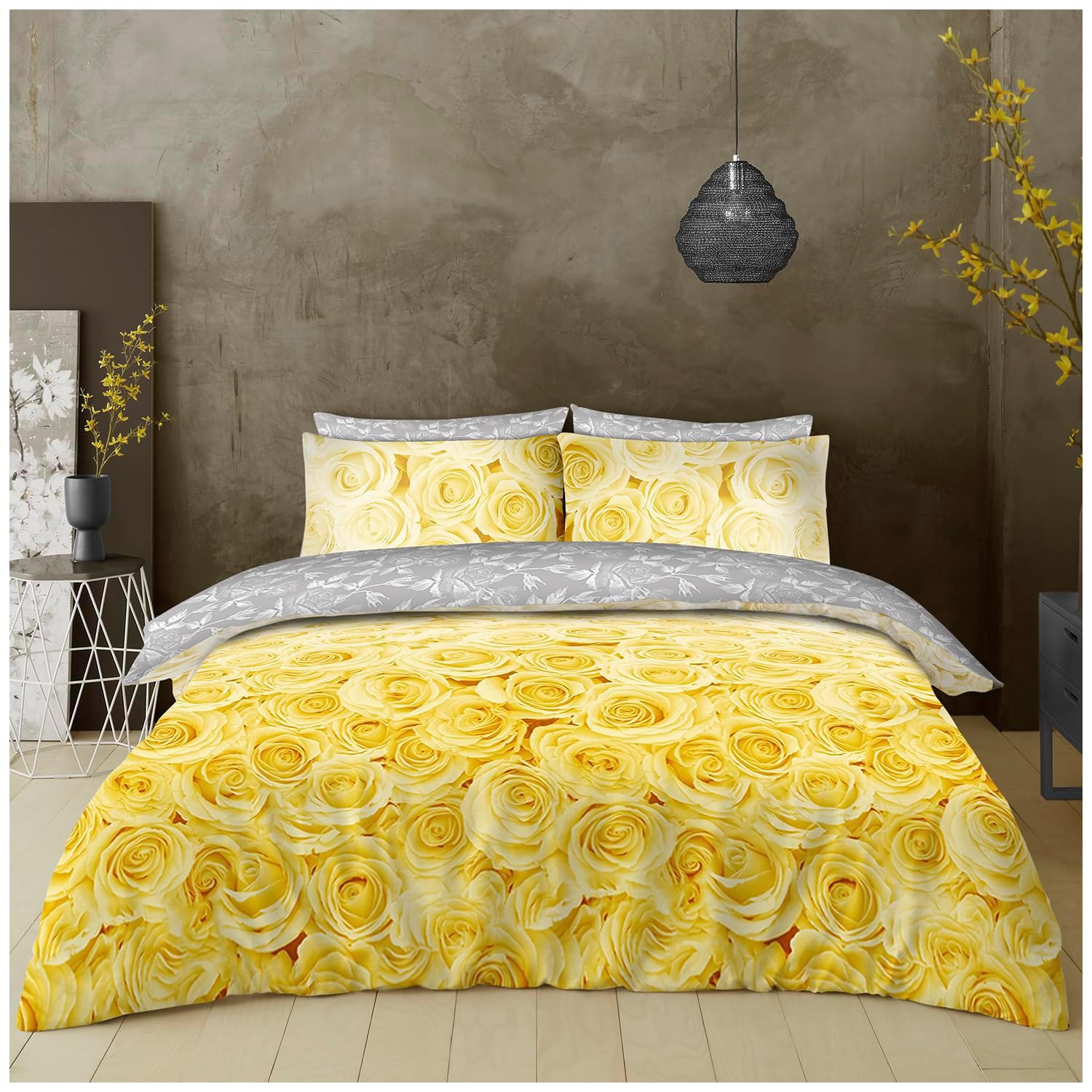 GC GAVENO CAVAILIA Floral Bedding Double Bed Set With Pillowcases - Soft Breathable Botanical Blossom Bouquet Flowers Ochre Bedding Double Quilt Set