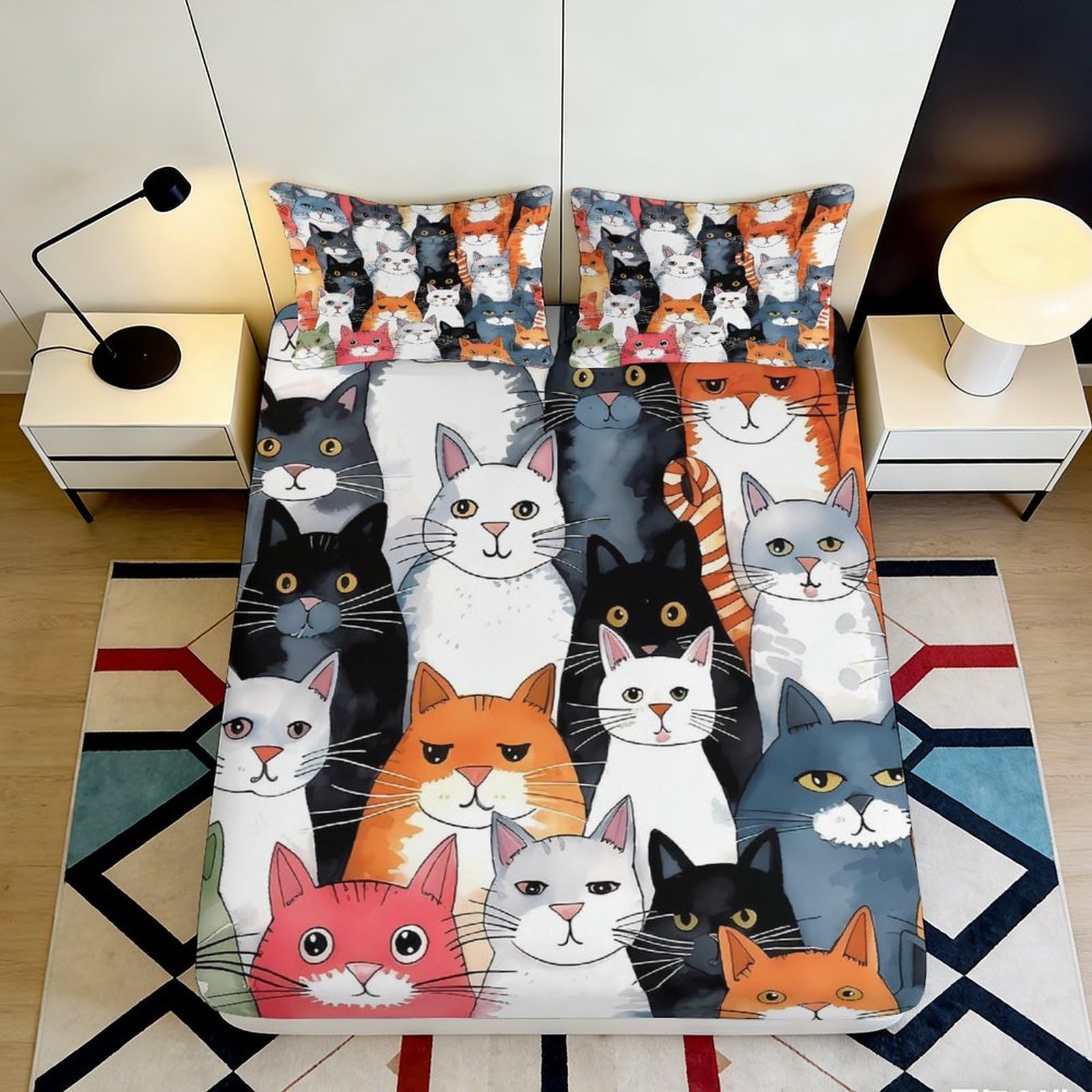 Pnayamiorkfel Style-10 3D Printed Cartoon Cat Fitted Sheet Microfiber Soft Breathable Abstract Animal Bed Cover For Bedroom Dorm Decor 90X200x25cm