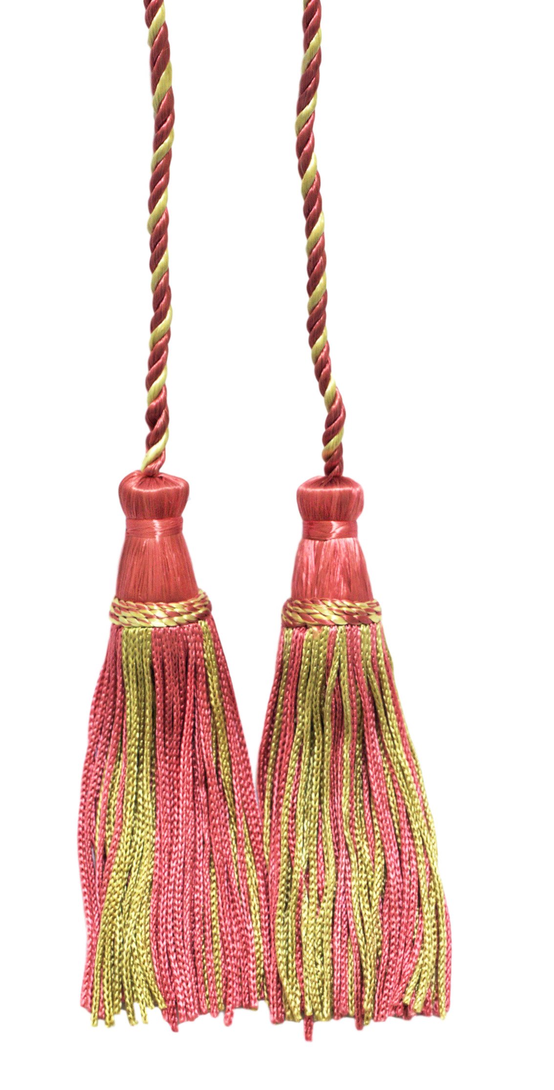 CDCT, set di 12 fermatenda decorativi con doppia nappa, 10 cm, 73,5 cm di larghezza (73,5 cm), petali di rosa #642 (rosa magenta, verde kaki, oro giallo)