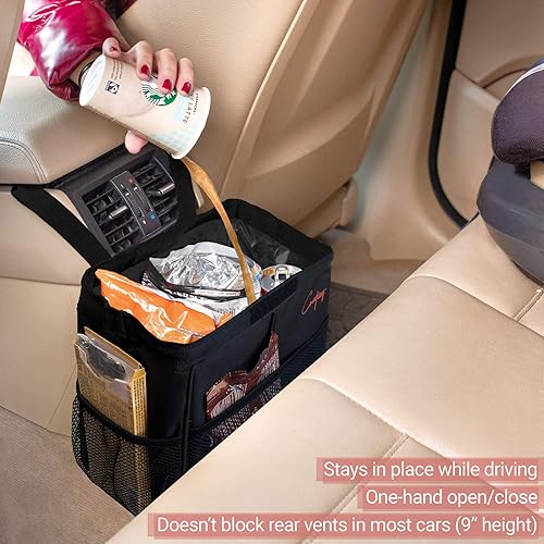 Miniatura 8 de Creathing Car Trash Can Foldable, Waterproof Organizer Bag or Garbage Can for Console/Seat (Medium, Black), 2 Gallons Negro