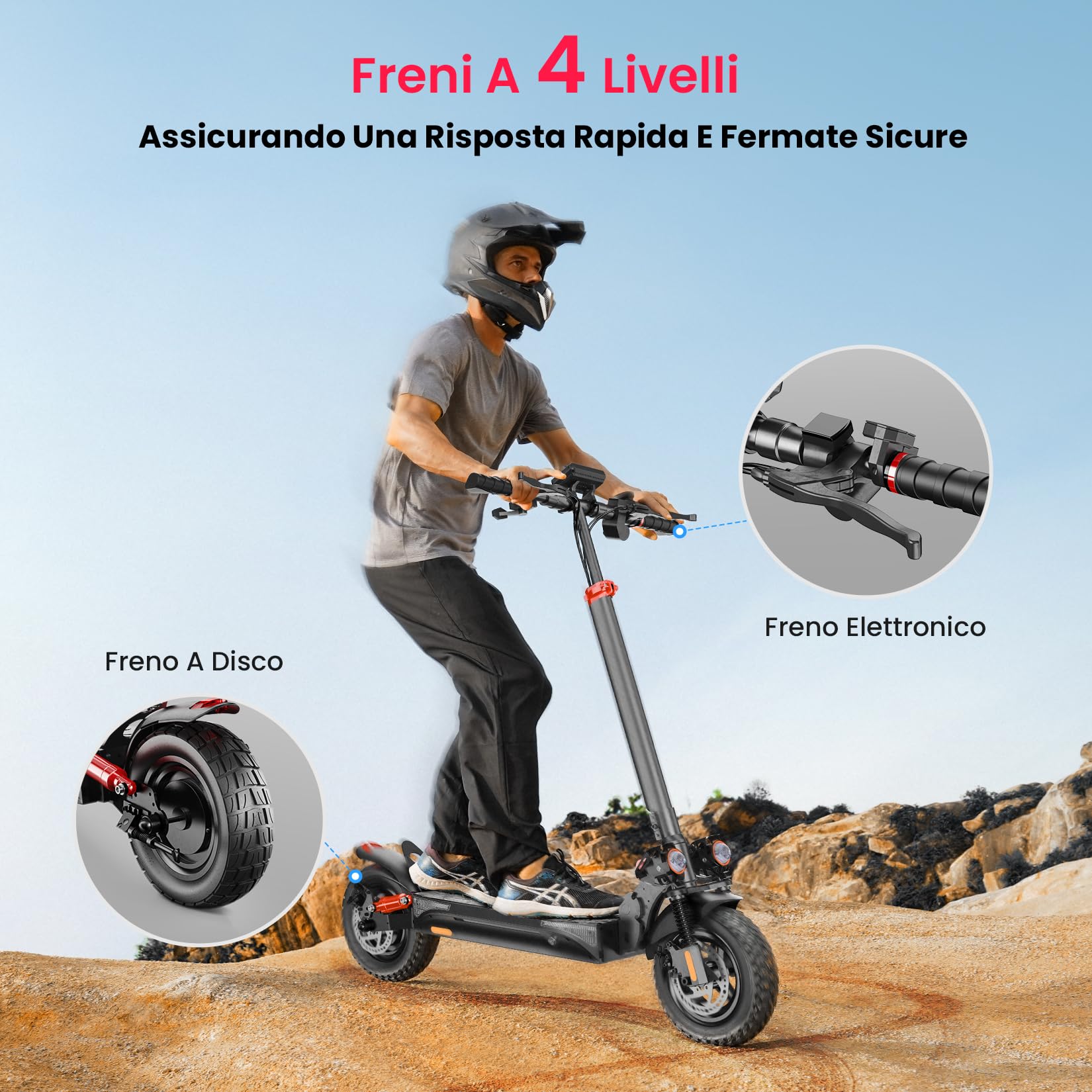 iScooter iX4 Monopattino Elettrico Adulto, Batteria da 15AH, Autonomia Massima di 50 KM, 10" Monopattino Elettrico Pieghevole, App, Carico 150 KG, Manubrio Regolabile, Sospensione Quadrupla