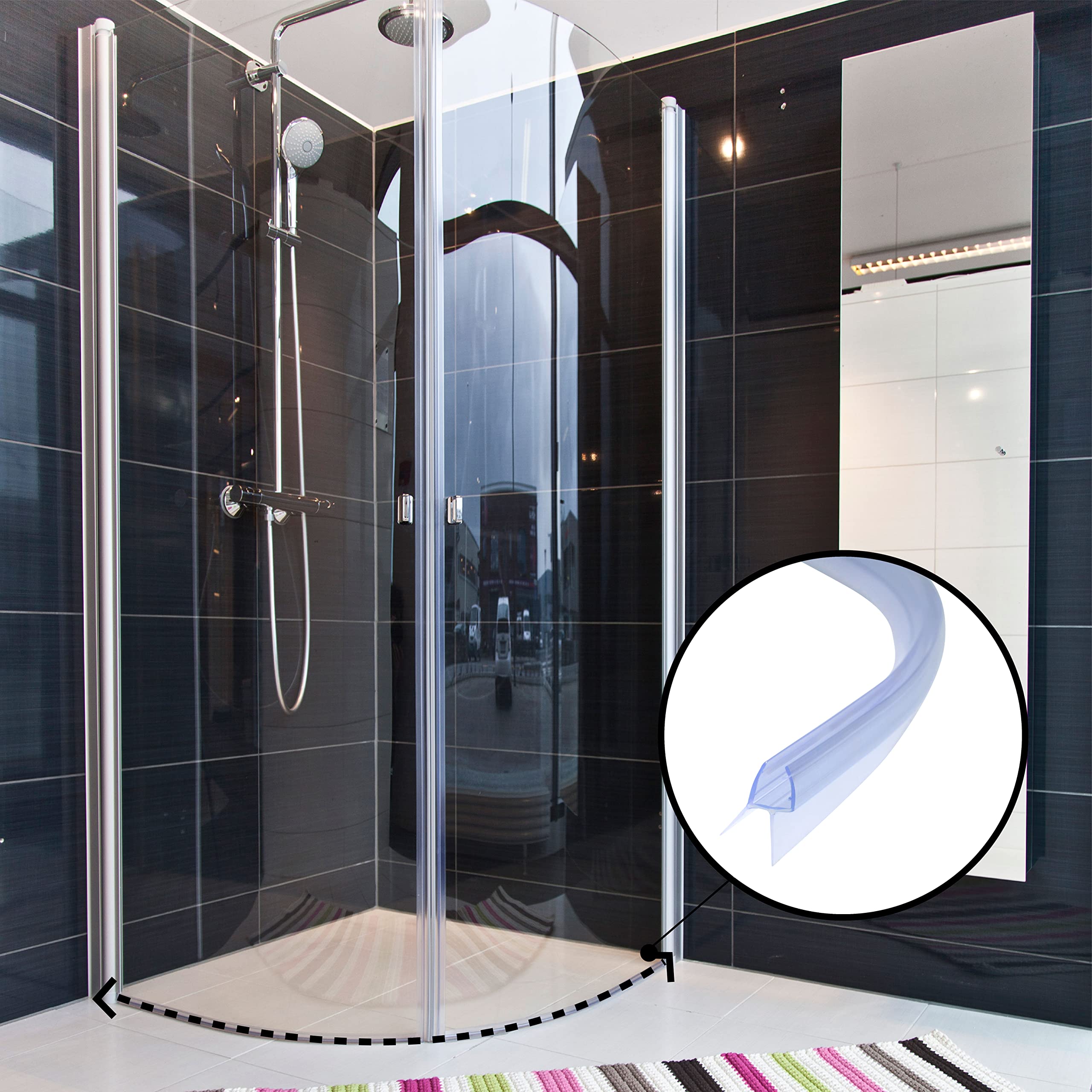 DOPPOSO Curved Shower Seal 2 x 100 cm Replacement Seal for 6 mm / 7 mm / 8 mm Glass Thickness Pre-Curved Shower Door Seal Splash Guard for Bath and Round Shower Quarter Circle Shower - Image 4