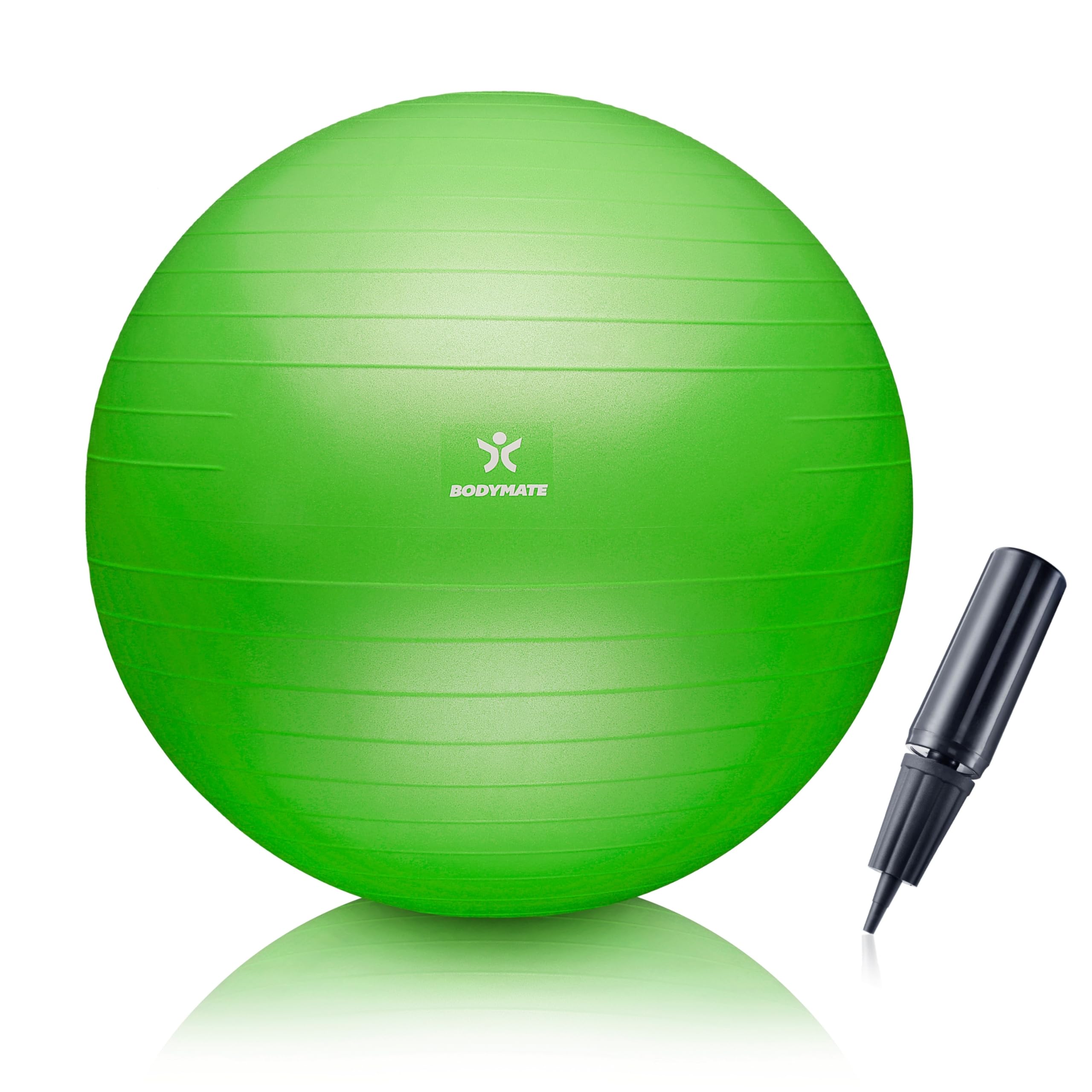 BODYMATE Exercise Ball - E-book with exercise guides included - Gym-quality Swiss balls for fitness, birthing, pregnancy - Air pump included - Anti-Burst - 55cm - Lime-Green โ image 1