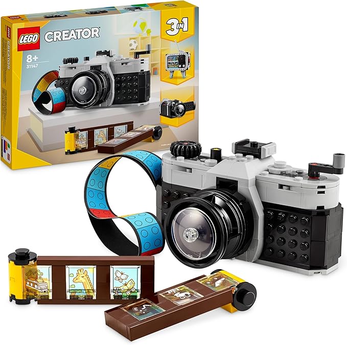 LEGO Creator 3 en 1 Cámara Retro de Juguete Convertible en Videocámara y Televisor, Decoración para Dormitorio y Accesorio de Escritorio, Regalo de Fotografía para Niños y Niñas de 8 Años o Más 31147